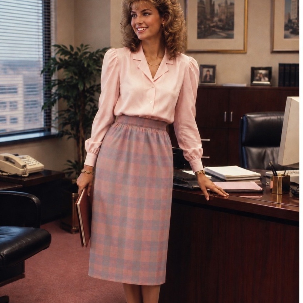 VTG 80's Weathervane Wool Plaid Pencil Skirt Pink Blue Pastel Midi Size 10